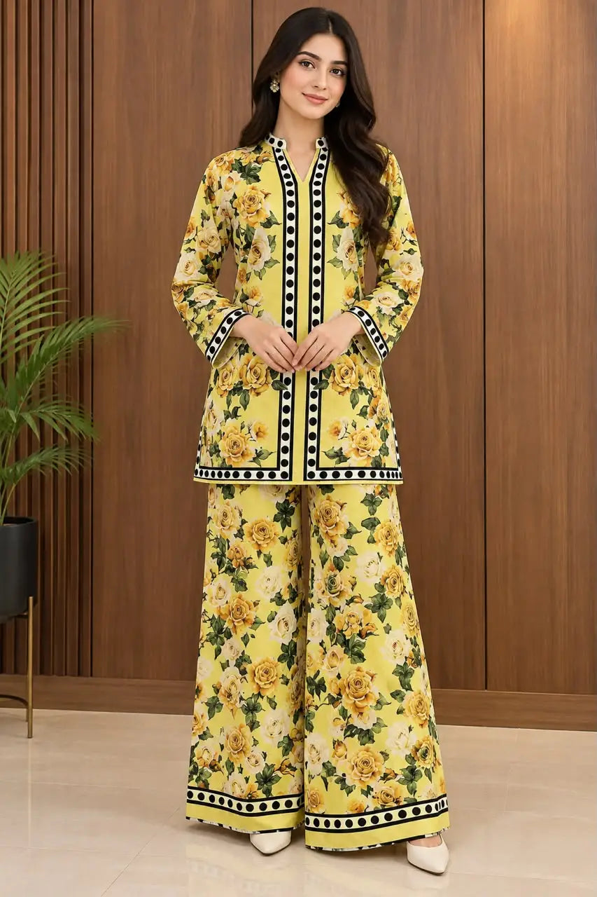 2 Pcs Women's Stitched Luxury Velvet Printed Co-Ord Set